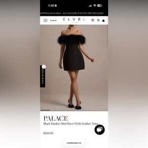 Club L London Black Bardot Feather-Trim Mini Dress